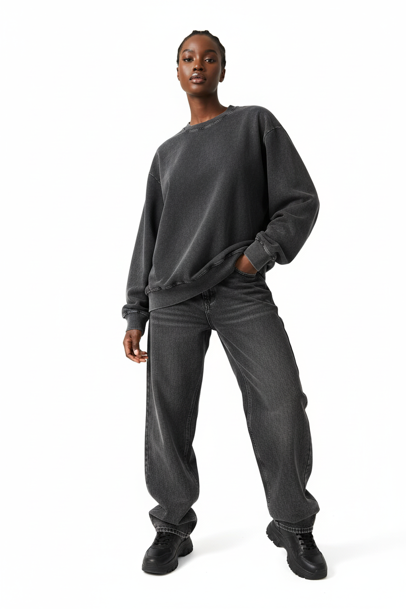 Acid Wash Oversized Crewneck Sweatshirt