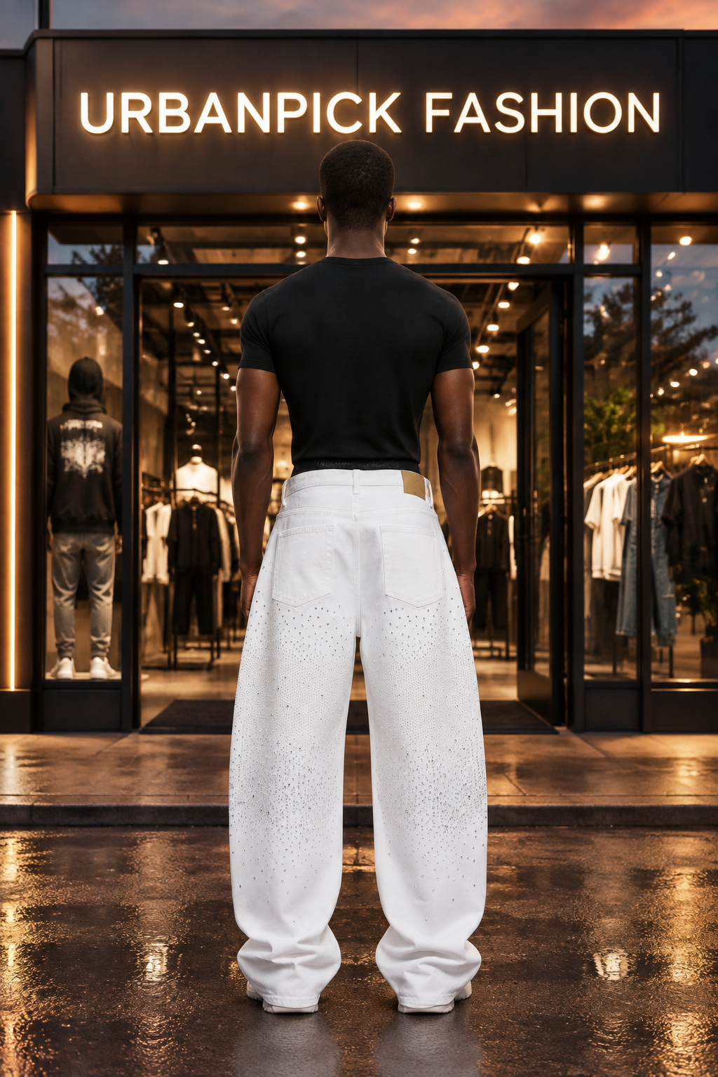 URBANPICK Crystal White Wide-Leg Jeans