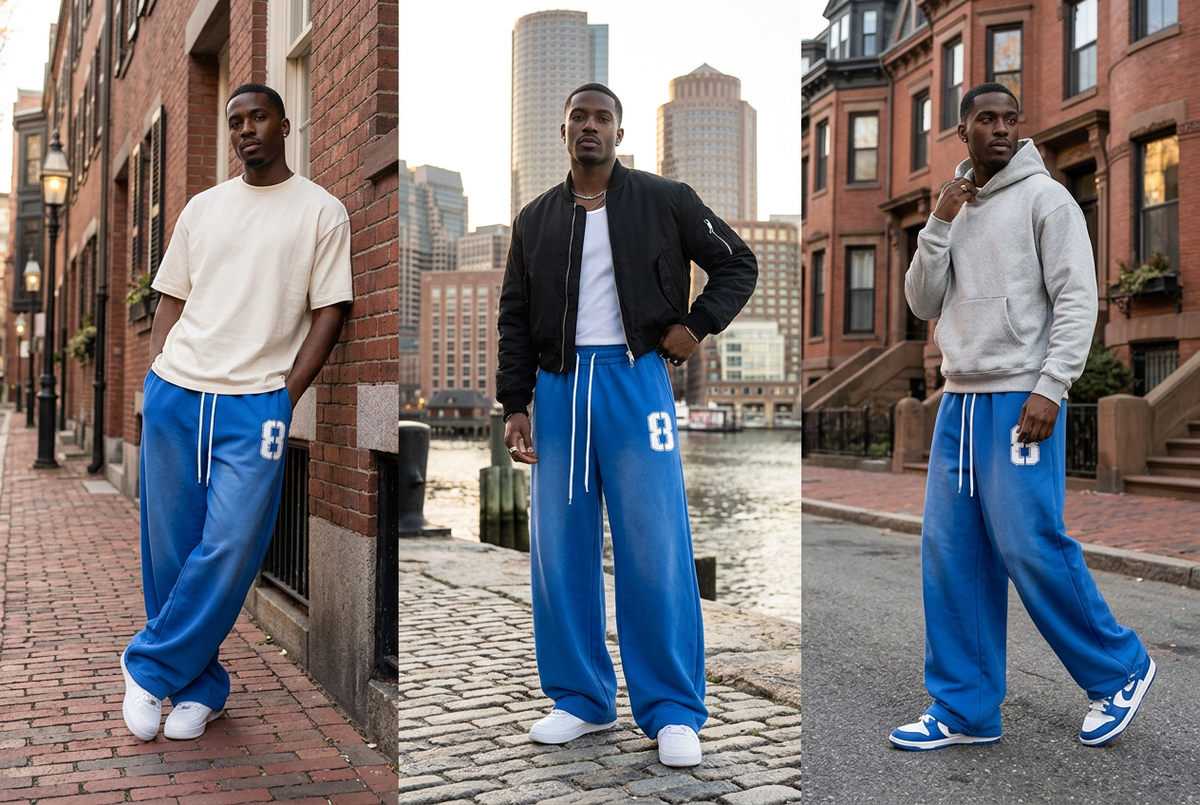 UNISEX Blue Varsity Wide-Leg Pants