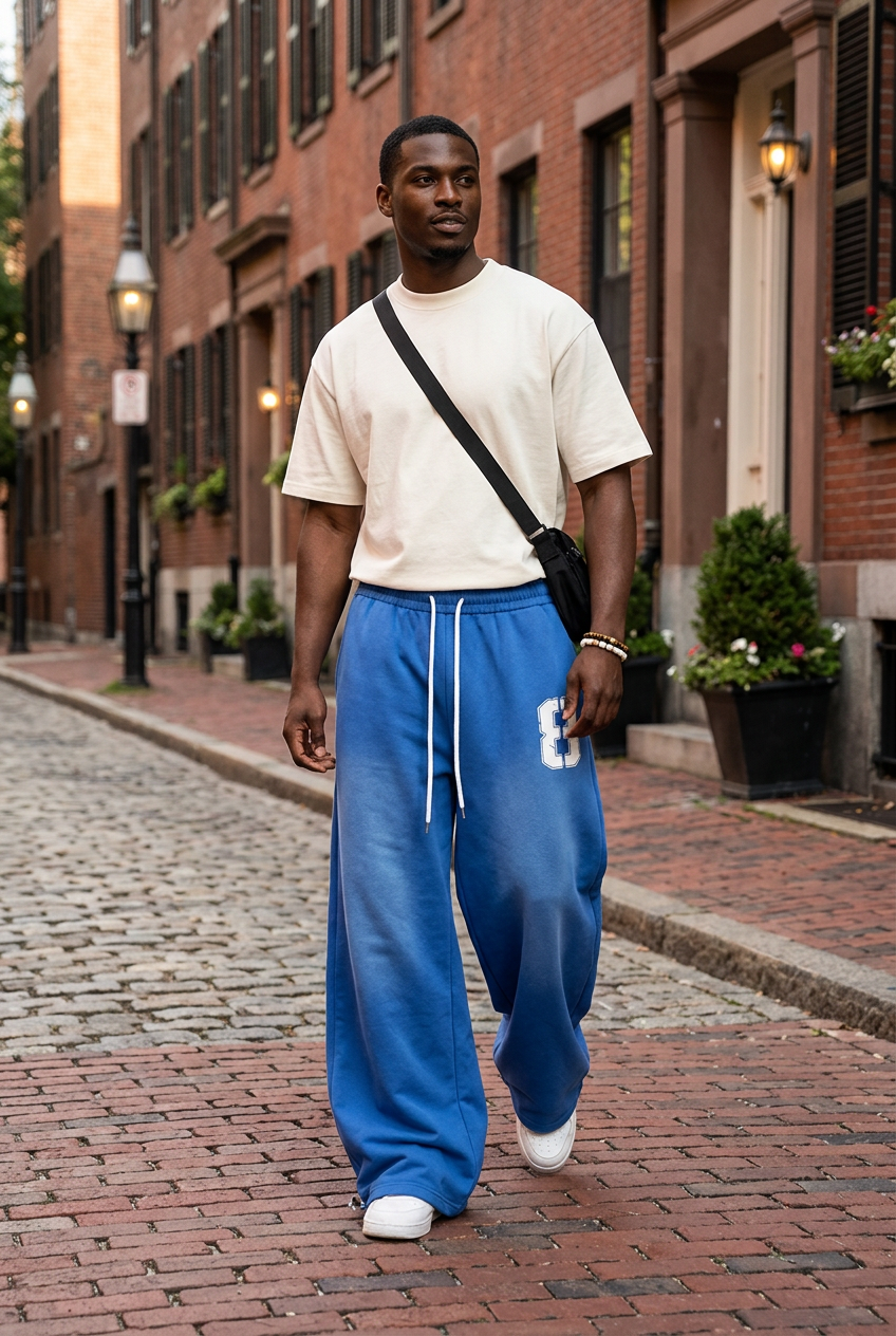 UNISEX Blue Varsity Wide-Leg Pants