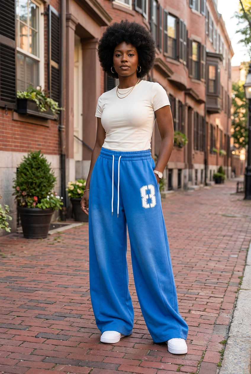 UNISEX Blue Varsity Wide-Leg Pants