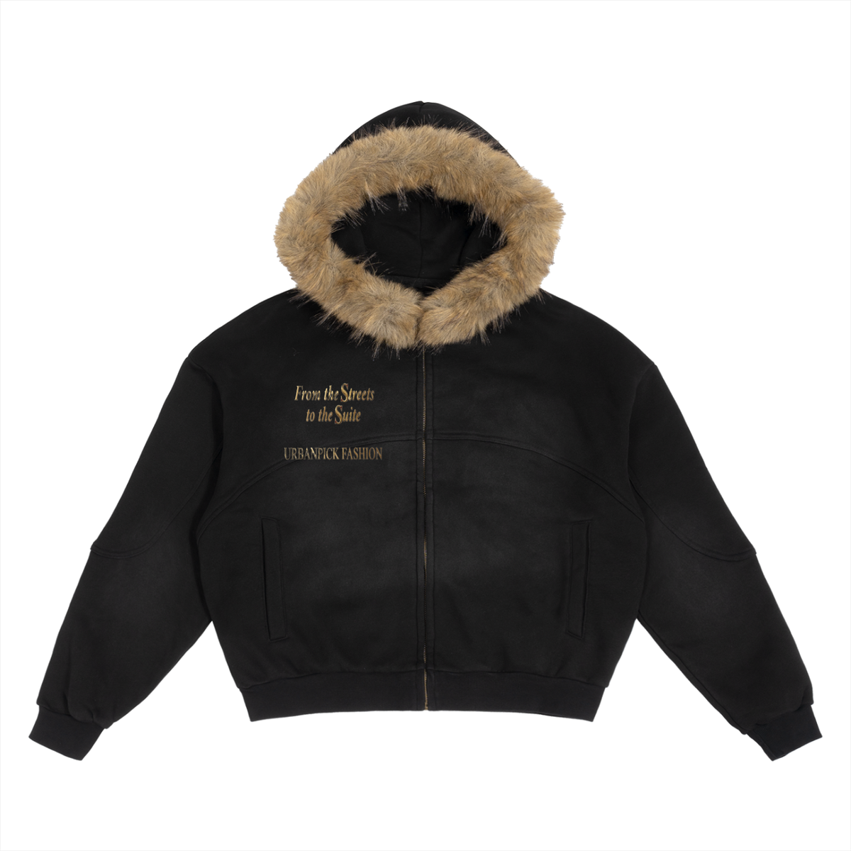 URBANPICK Signature Trimmed-Hood Zip-Up – Black