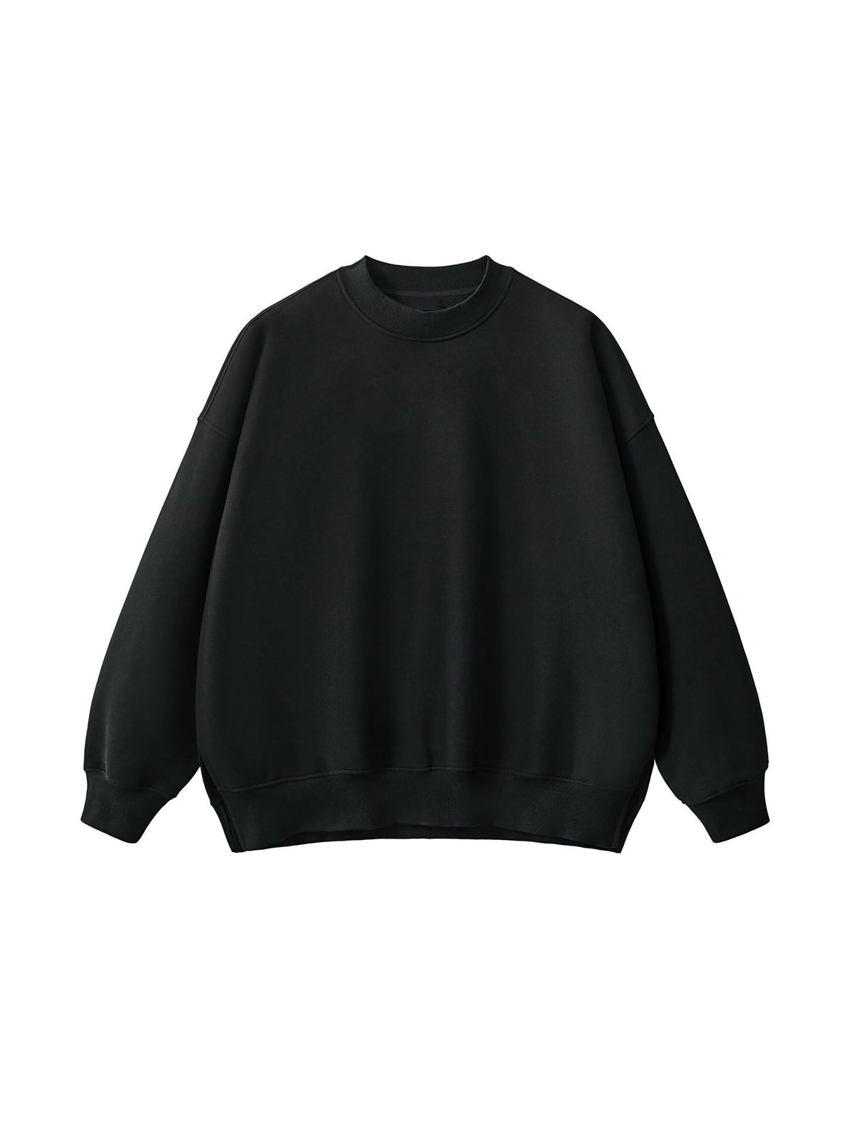 URBANPICK  FASHION Heavyweight Oversized Side-Slit Crewneck Sweatshirt – Black