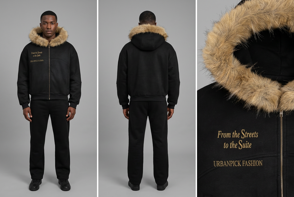 URBANPICK Signature Trimmed-Hood Zip-Up – Black