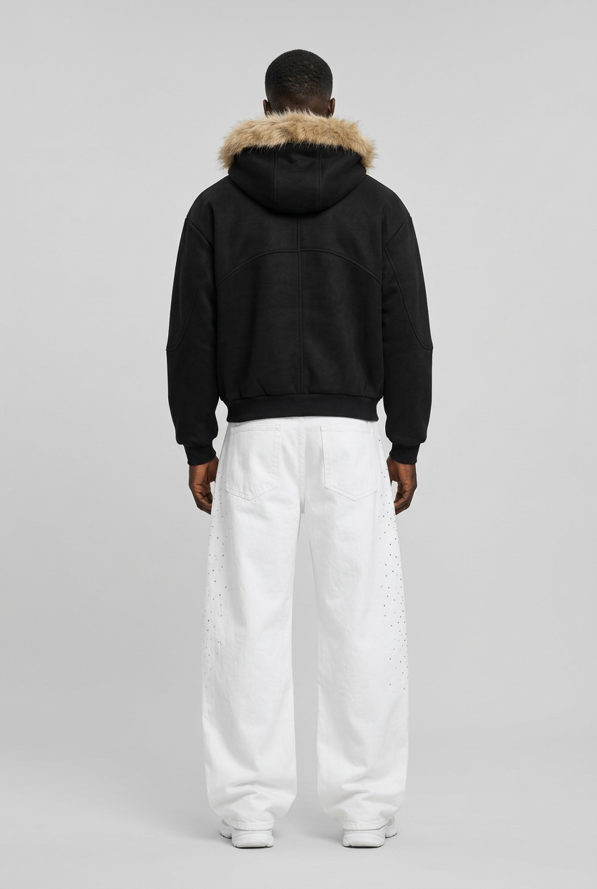 URBANPICK Signature Trimmed-Hood Zip-Up – Black