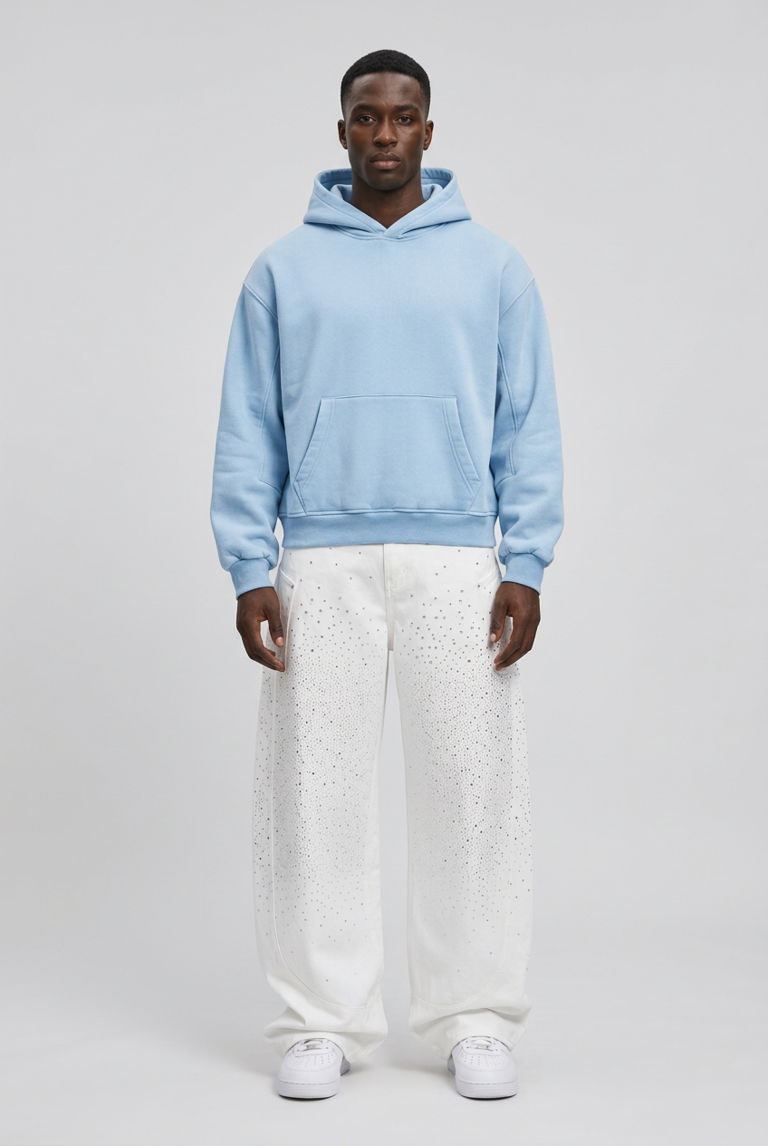 Heavy Back-Print Hoodie – blue Light