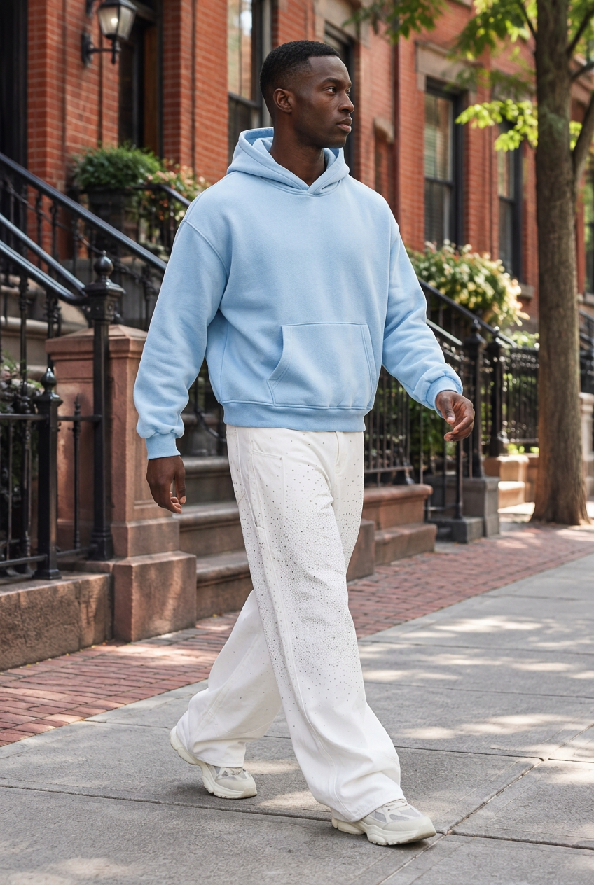 Heavy Back-Print Hoodie – blue Light