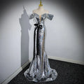 Off-Shoulder Silver Paillette Evening Dress for Women - URBANPICK FASHION