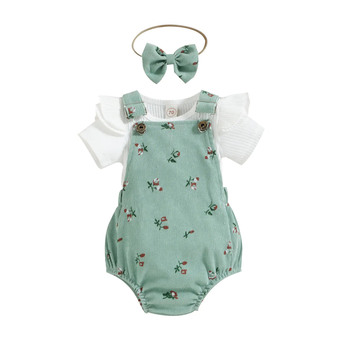 Girls' Floral Corduroy Suspender Pants Set with Headband - URBANPICK FASHION