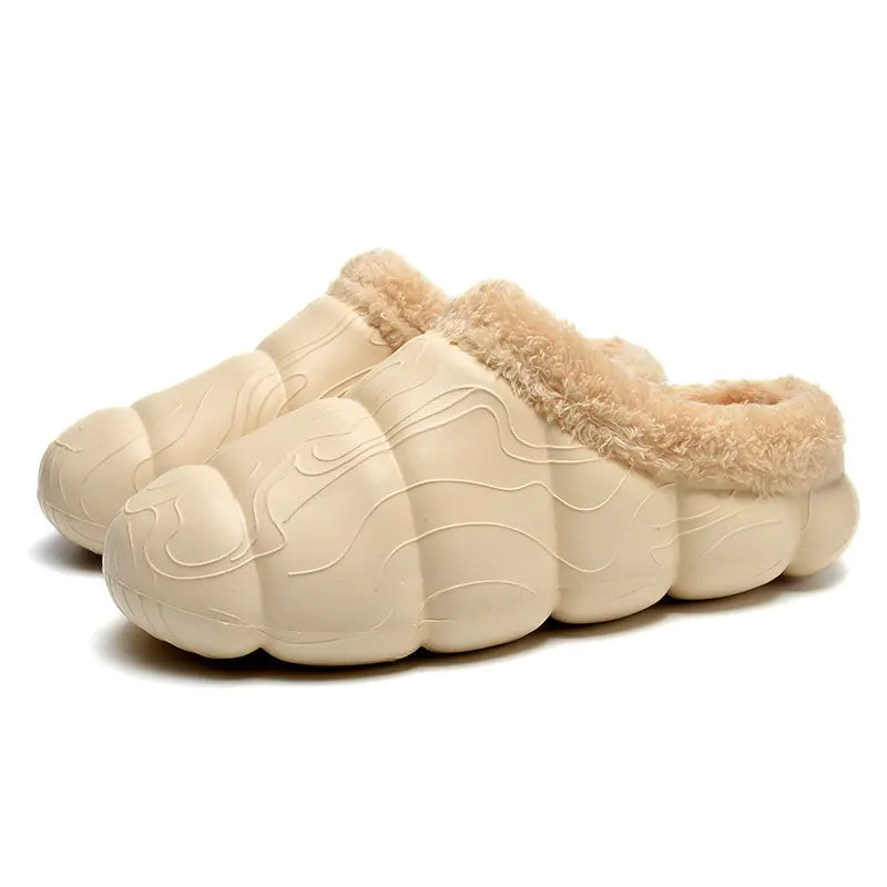 Fleece-lined Contrast Color Cotton Slippers for Home - URBANPICK FASHION