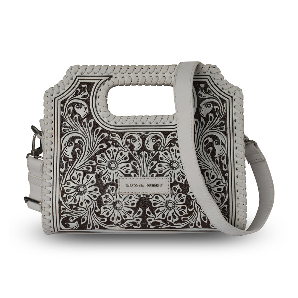 Handtooled Alma Medium Handbag - Ivory Dust - URBANPICK FASHION