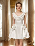 Gentle White Satin Dress Women Autumn Winter Three Dimensional Floral Waist Tight Dinner - URBANPICK FASHION