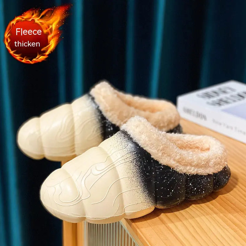 Fleece-lined Contrast Color Cotton Slippers for Home - URBANPICK FASHION