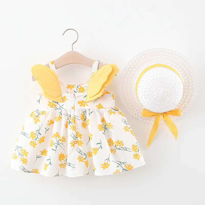 Summer Big Dot Wings Princess Dress with Hat - URBANPICK FASHION