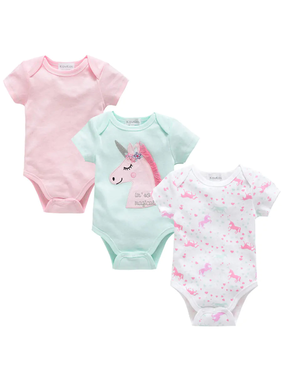 3-Piece Baby Bodysuit Set - Cotton Short Sleeve Outfit - URBANPICK FASHION