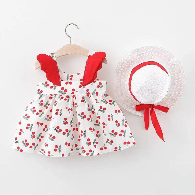 Summer Big Dot Wings Princess Dress with Hat - URBANPICK FASHION