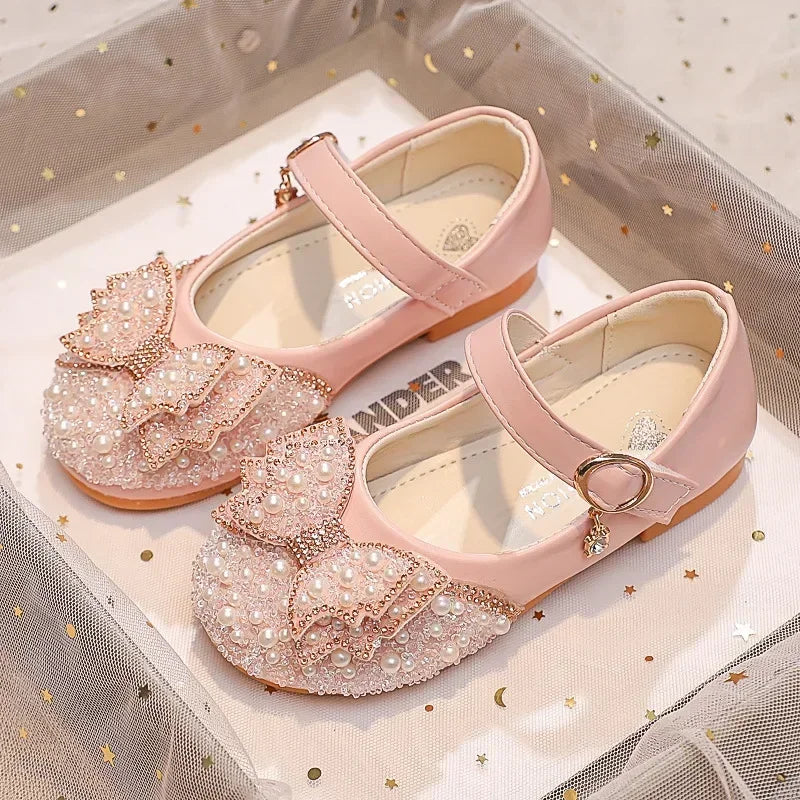 Children Princess Shoes Glitter Party Wedding Shoes for Girls Fashion Rhinestone Toddlers Ballet Flats Causal Kids Leather Shoes - URBANPICK FASHION