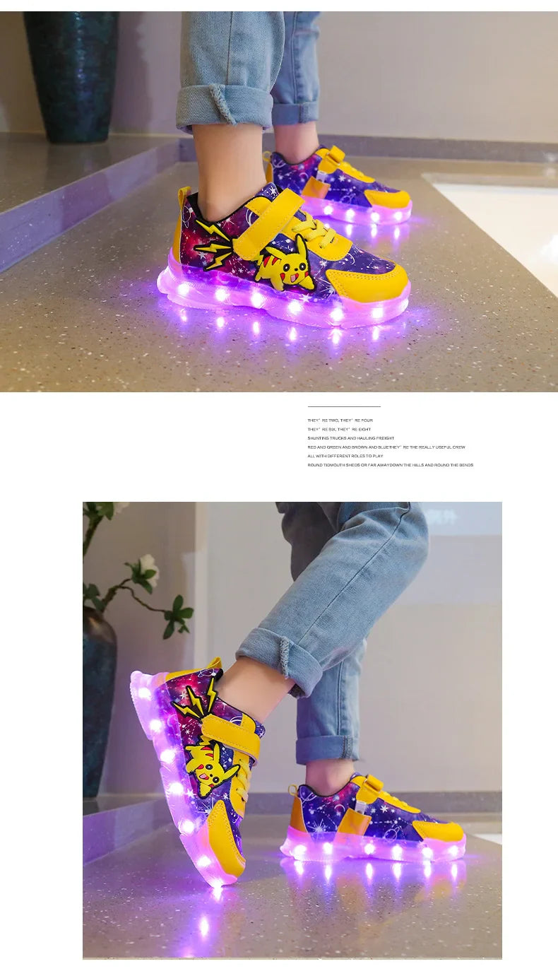 Kid’s Casual Shoes Boys Rechargeable Cartoon PU Leather Spring Fashion Flat Bottom Anti-slip Sneakers Yellow Size 25-36 - URBANPICK FASHION