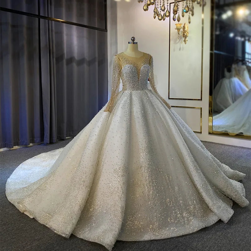 New Elegant Bridal Gowns With Pearl FSM-224T - URBANPICK FASHION