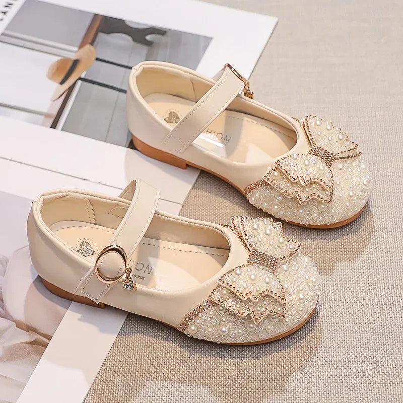 Children Princess Shoes Glitter Party Wedding Shoes for Girls Fashion Rhinestone Toddlers Ballet Flats Causal Kids Leather Shoes - URBANPICK FASHION
