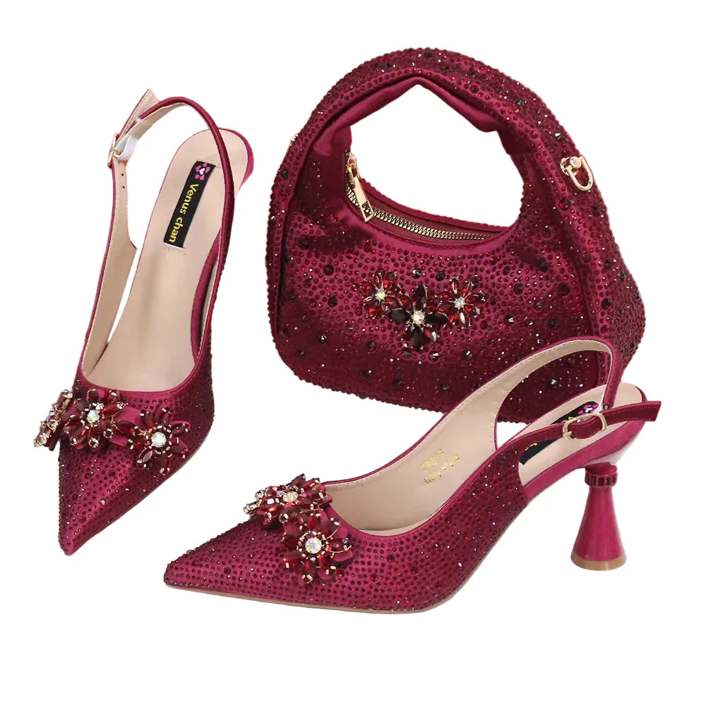 High Heels Shoes and Bags Set With Rhinestone - URBANPICK FASHION