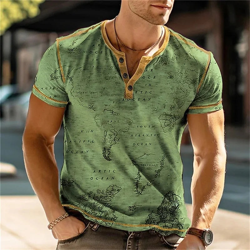 Summer 3D Printed T Shirt, Men’s Retro Patchwork, Cool Breathable, Short Sleeve, Trendy Casual, Oversized Top - URBANPICK FASHION