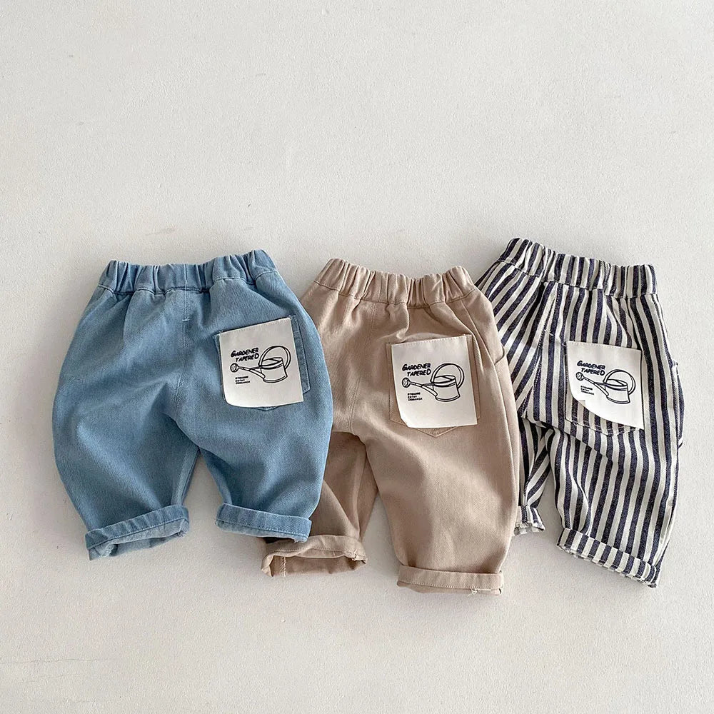 Kids Tapped Casual Striped Pants 0-5T Girls Boys Fashion Stripe Trousers Children Solid Denim Jeans Britches - URBANPICK FASHION