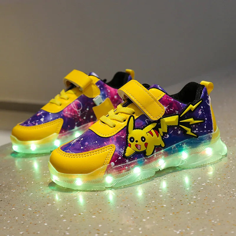 Kid’s Casual Shoes Boys Rechargeable Cartoon PU Leather Spring Fashion Flat Bottom Anti-slip Sneakers Yellow Size 25-36 - URBANPICK FASHION