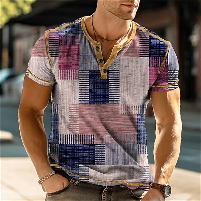Summer 3D Printed T Shirt, Men’s Retro Patchwork, Cool Breathable, Short Sleeve, Trendy Casual, Oversized Top - URBANPICK FASHION