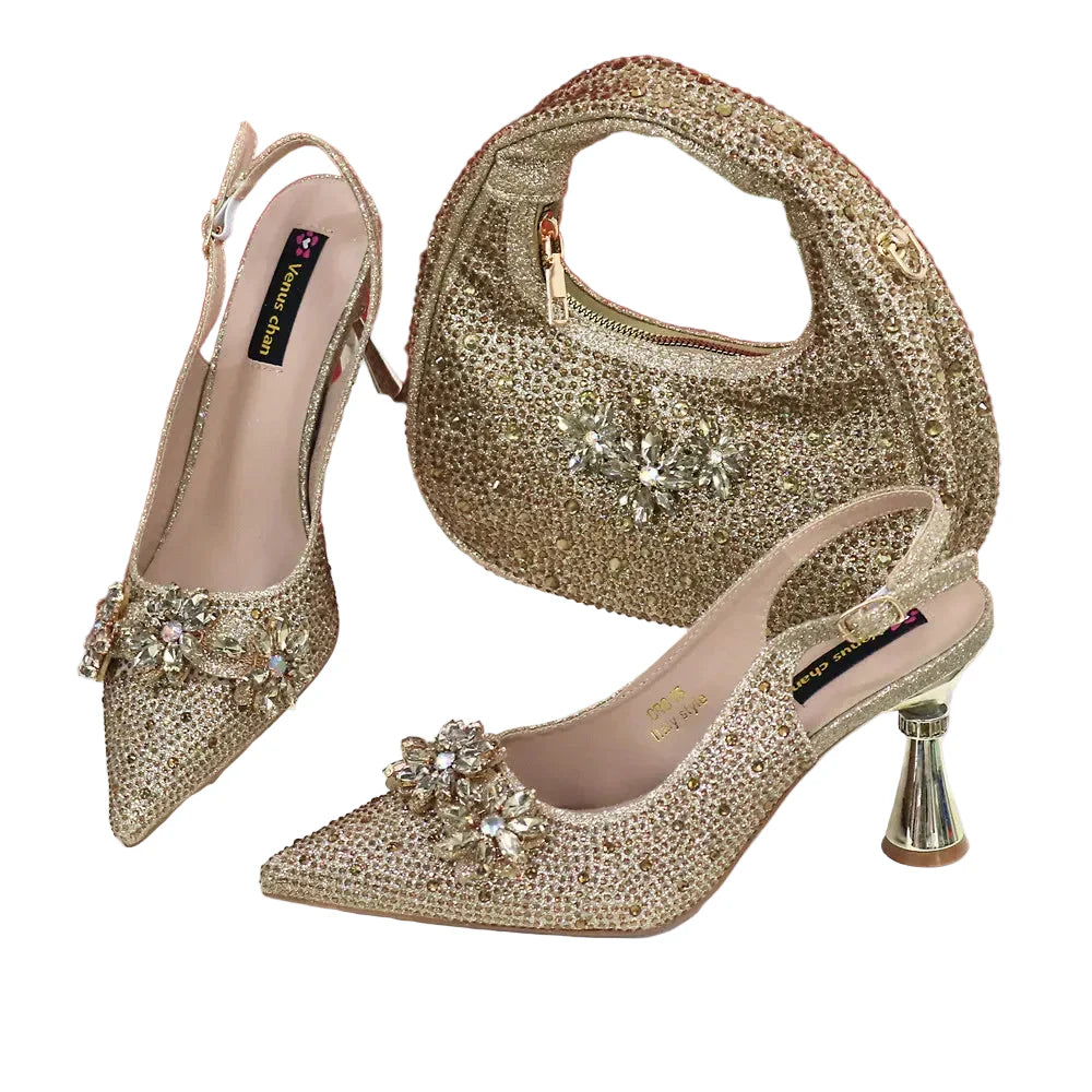 High Heels Shoes and Bags Set With Rhinestone - URBANPICK FASHION