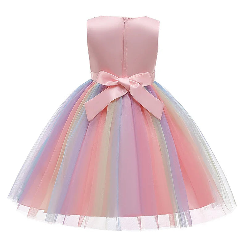 Sequins Girls Dress Summer Flower Fashion Rainbow Mesh Little Princess Dresses - URBANPICK FASHION