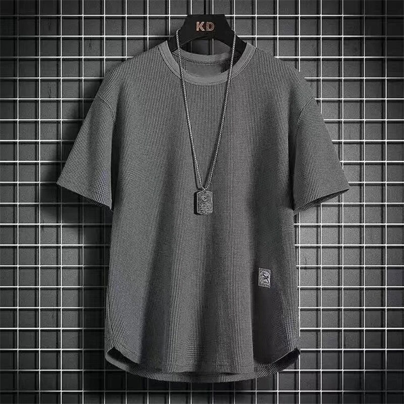 Men's Summer Trendy Simple Casual Short Sleeve T-shirts Y2K Harajuku Streetwear Appliques Tees Black White Round Neck Loose Tops - URBANPICK FASHION