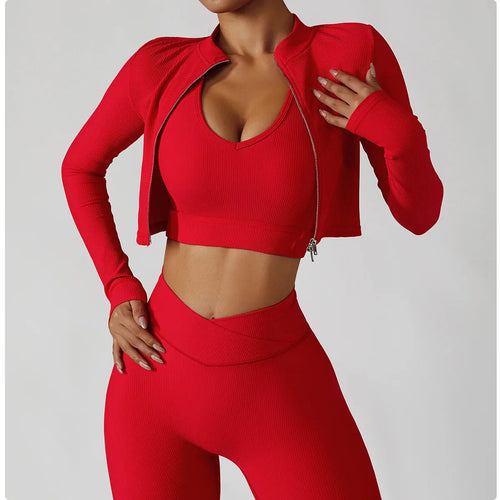 3-Piece Seamless Yoga Set – Jacket, Bra & Leggings - URBANPICK FASHION