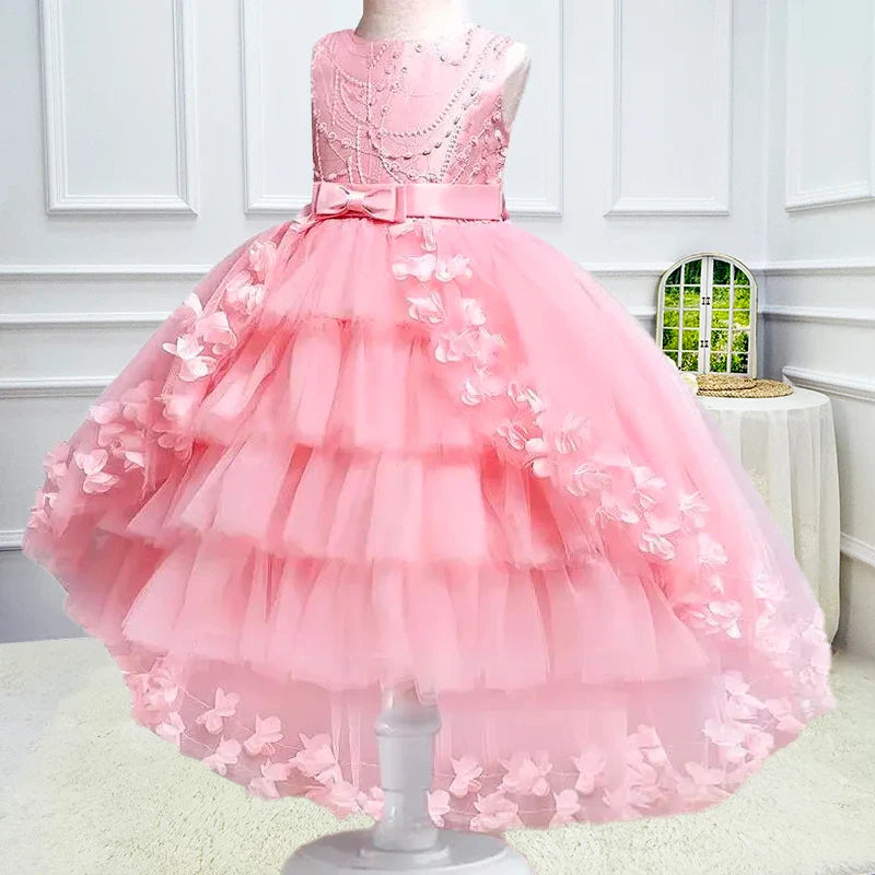 New Year Christmas Party Embroidered Sticker Tailcoat Flower Girl Part Dress - URBANPICK FASHION