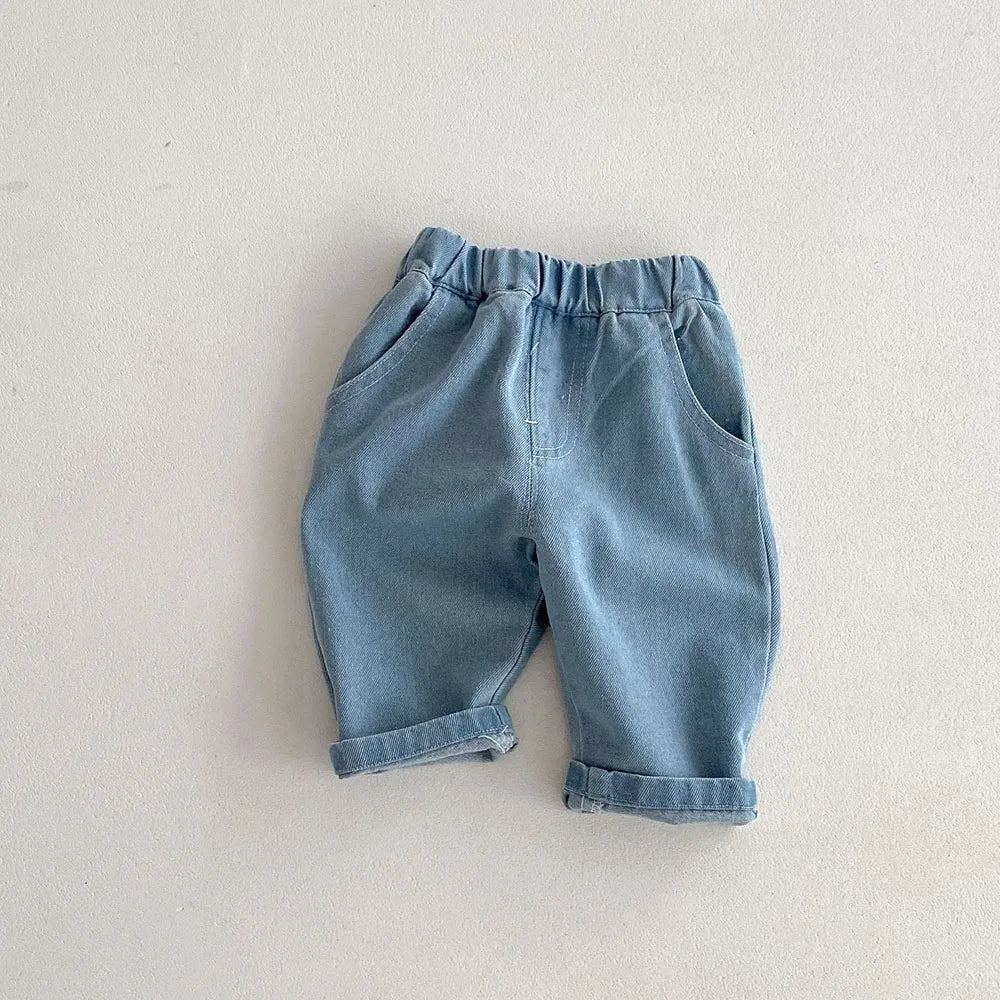 Kids Tapped Casual Striped Pants 0-5T Girls Boys Fashion Stripe Trousers Children Solid Denim Jeans Britches - URBANPICK FASHION