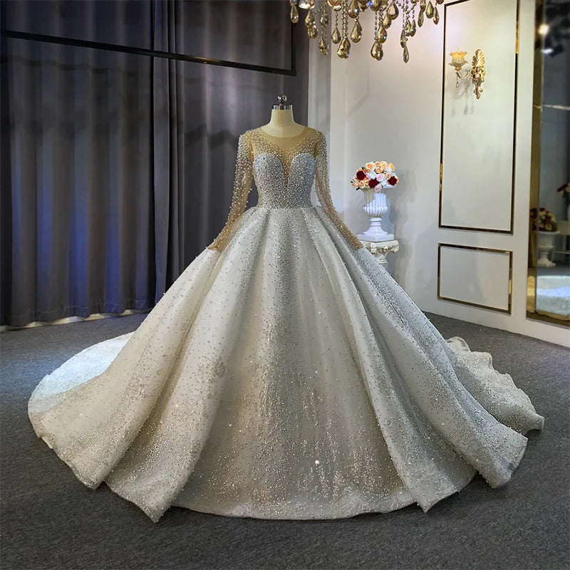 New Elegant Bridal Gowns With Pearl FSM-224T - URBANPICK FASHION