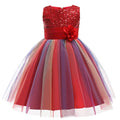 Sequins Girls Dress Summer Flower Fashion Rainbow Mesh Little Princess Dresses - URBANPICK FASHION