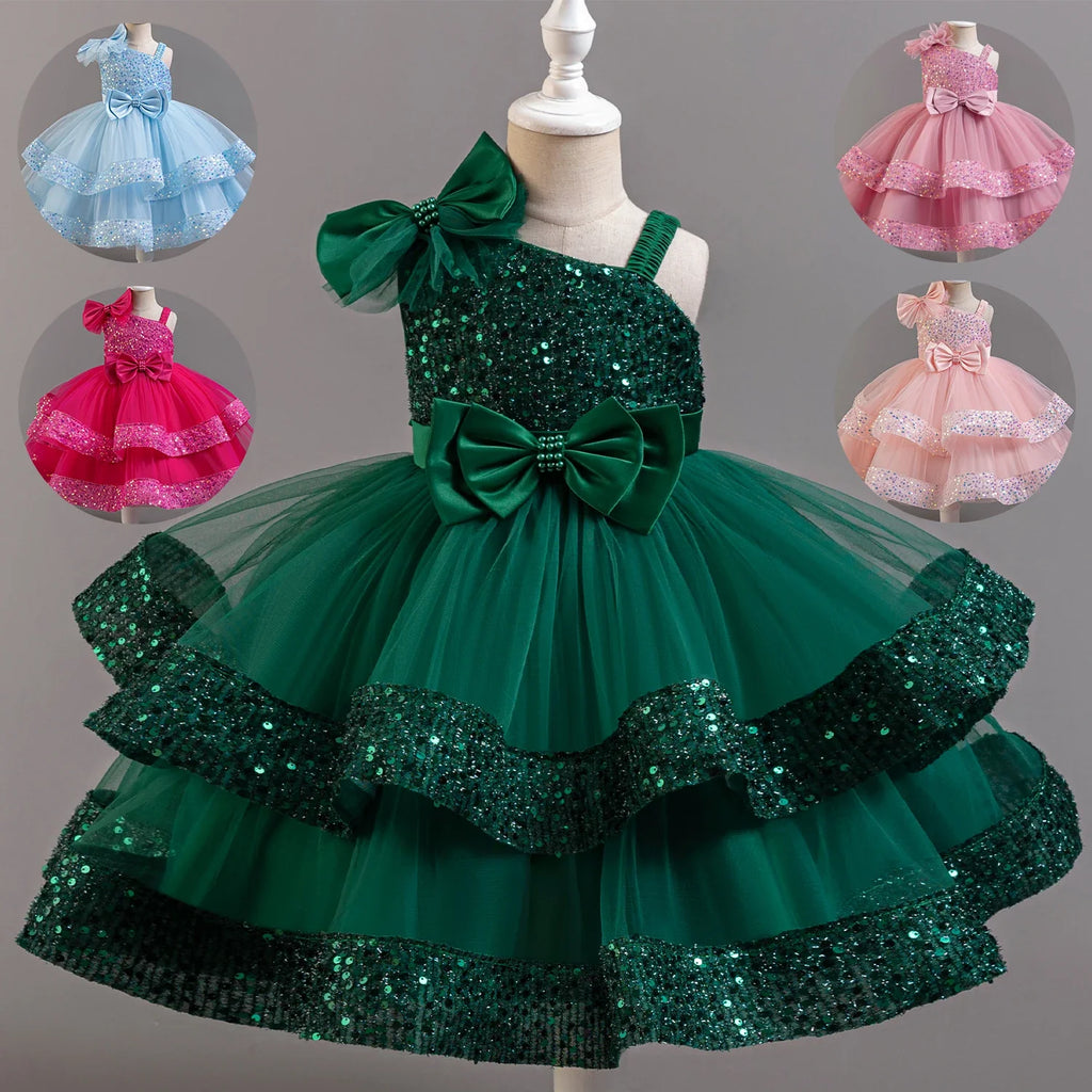 Flower Princess Sequins Baby Wedding Christmas Party Short Sleeveless Dress Birthday Party Wedding Flower Girl Sweet Cute Dress - URBANPICK FASHION
