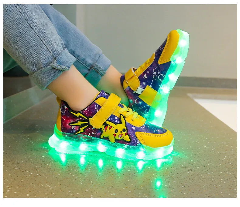 Kid’s Casual Shoes Boys Rechargeable Cartoon PU Leather Spring Fashion Flat Bottom Anti-slip Sneakers Yellow Size 25-36 - URBANPICK FASHION