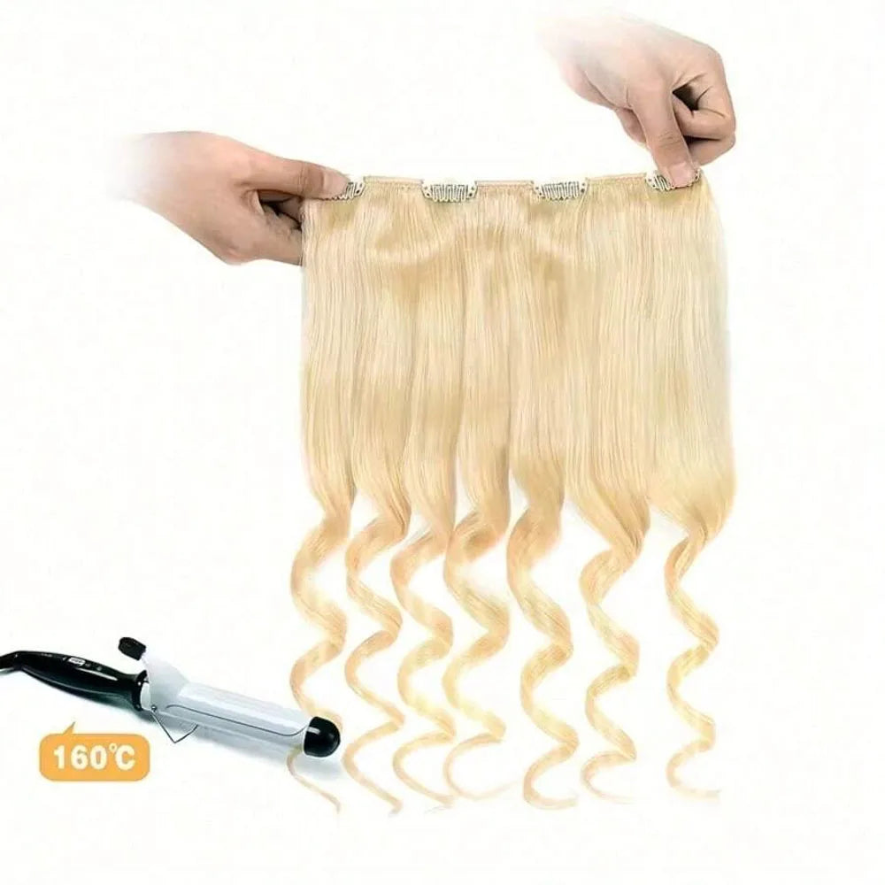 Blonde #613 Clip-In Human Hair Extensions (8 pcs, Double Weft)