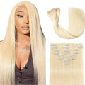 Blonde #613 Clip-In Human Hair Extensions (8 pcs, Double Weft)