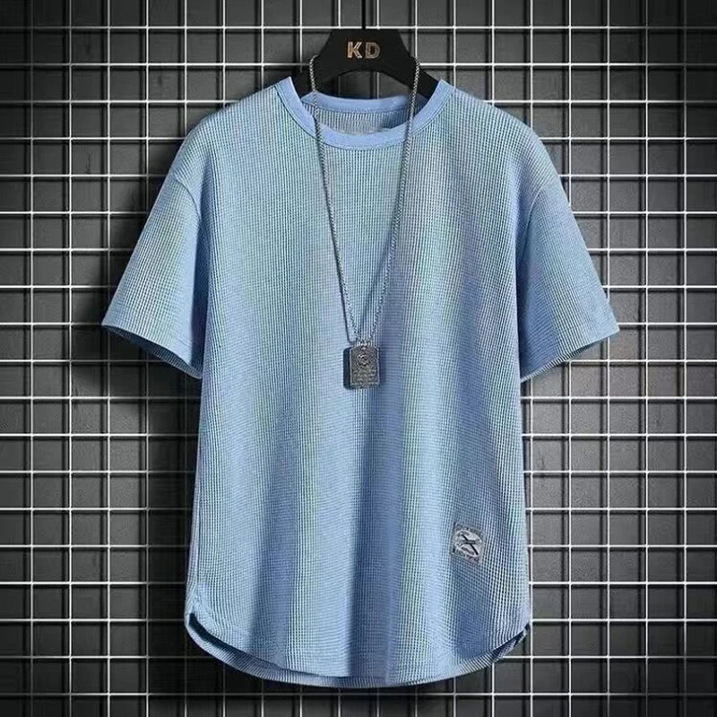 Men's Summer Trendy Simple Casual Short Sleeve T-shirts Y2K Harajuku Streetwear Appliques Tees Black White Round Neck Loose Tops - URBANPICK FASHION