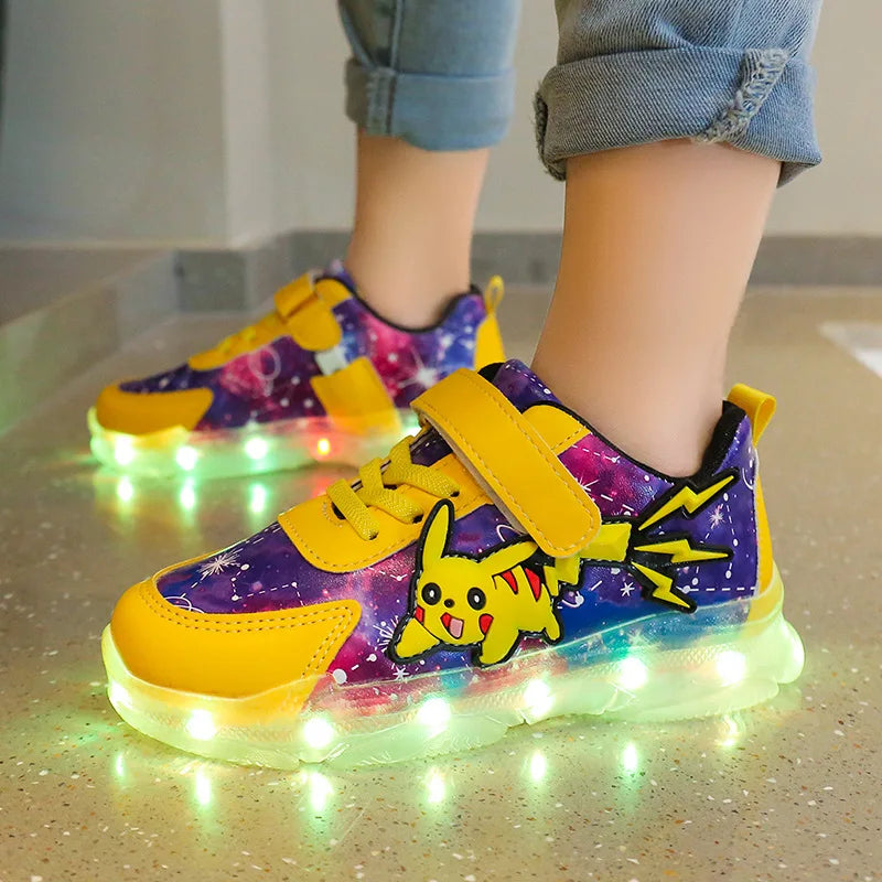 Kid’s Casual Shoes Boys Rechargeable Cartoon PU Leather Spring Fashion Flat Bottom Anti-slip Sneakers Yellow Size 25-36 - URBANPICK FASHION