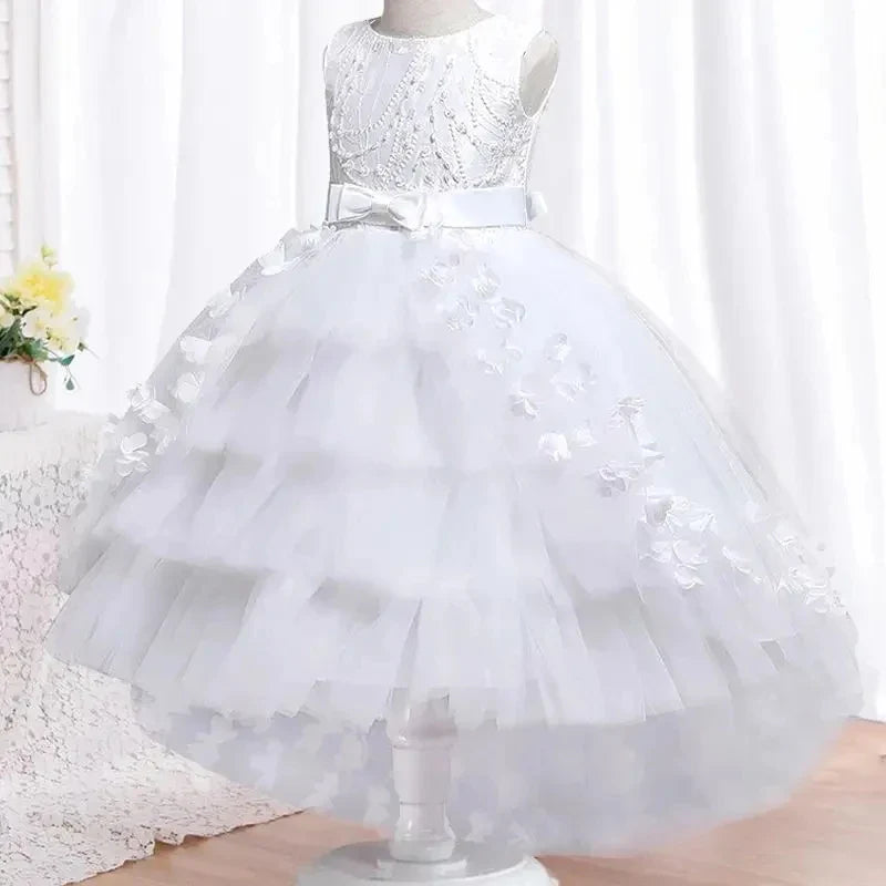 New Year Christmas Party Embroidered Sticker Tailcoat Flower Girl Part Dress - URBANPICK FASHION