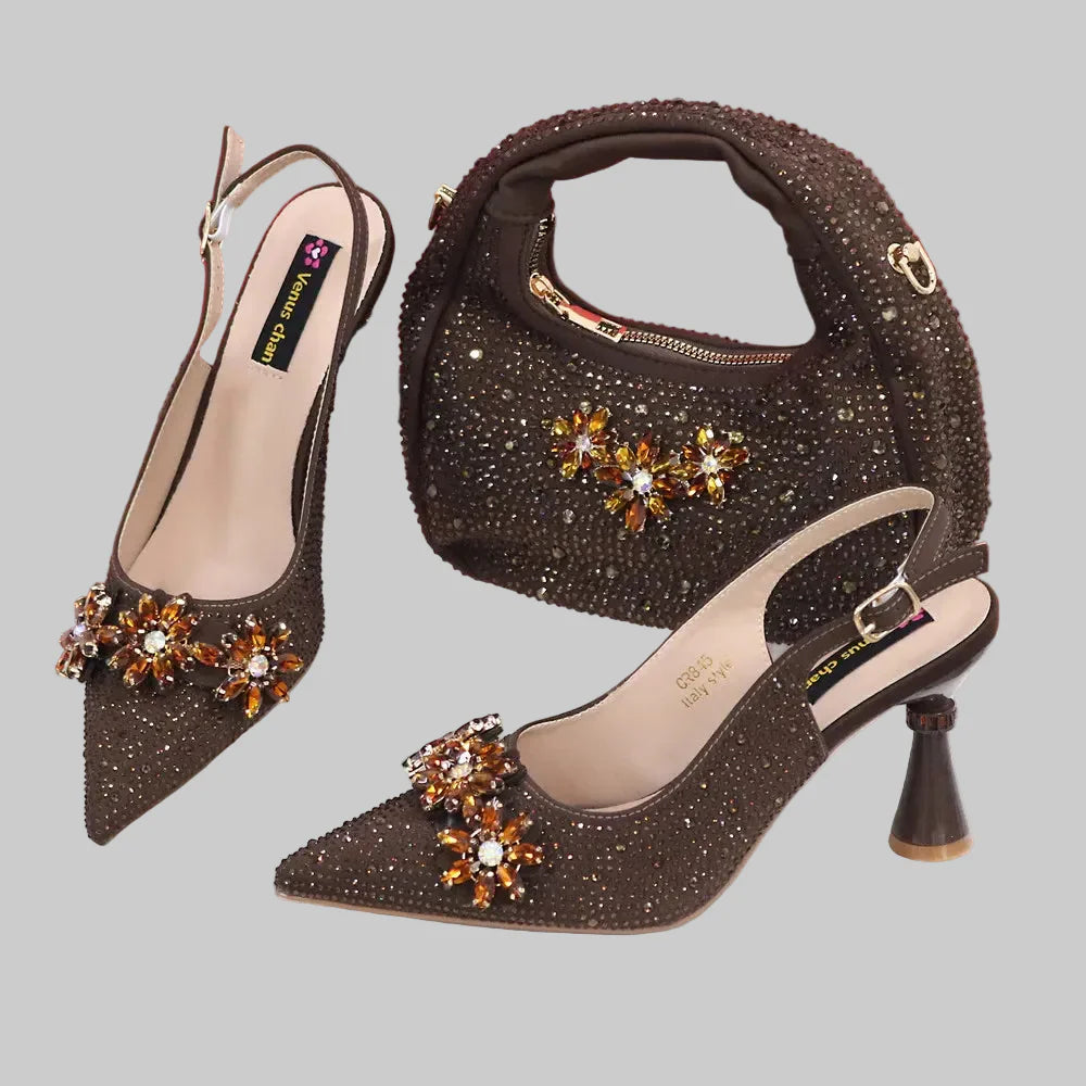 High Heels Shoes and Bags Set With Rhinestone - URBANPICK FASHION