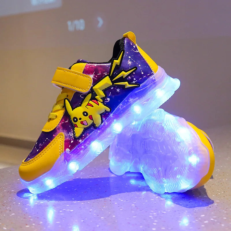 Kid’s Casual Shoes Boys Rechargeable Cartoon PU Leather Spring Fashion Flat Bottom Anti-slip Sneakers Yellow Size 25-36 - URBANPICK FASHION