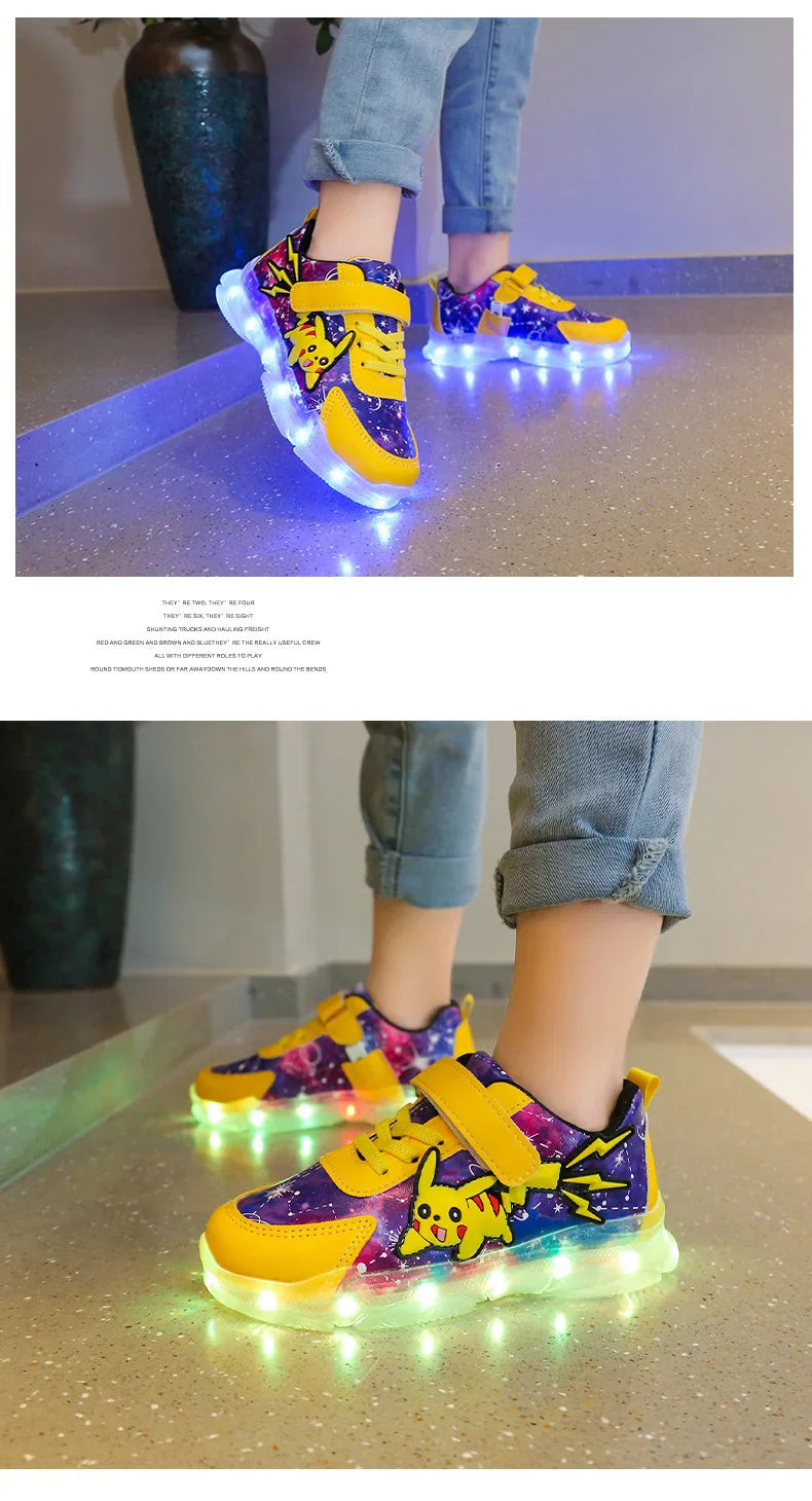 Kid’s Casual Shoes Boys Rechargeable Cartoon PU Leather Spring Fashion Flat Bottom Anti-slip Sneakers Yellow Size 25-36 - URBANPICK FASHION