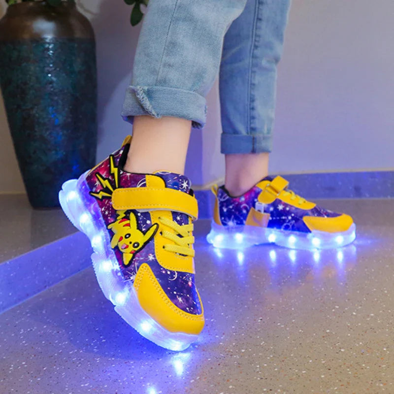 Kid’s Casual Shoes Boys Rechargeable Cartoon PU Leather Spring Fashion Flat Bottom Anti-slip Sneakers Yellow Size 25-36 - URBANPICK FASHION
