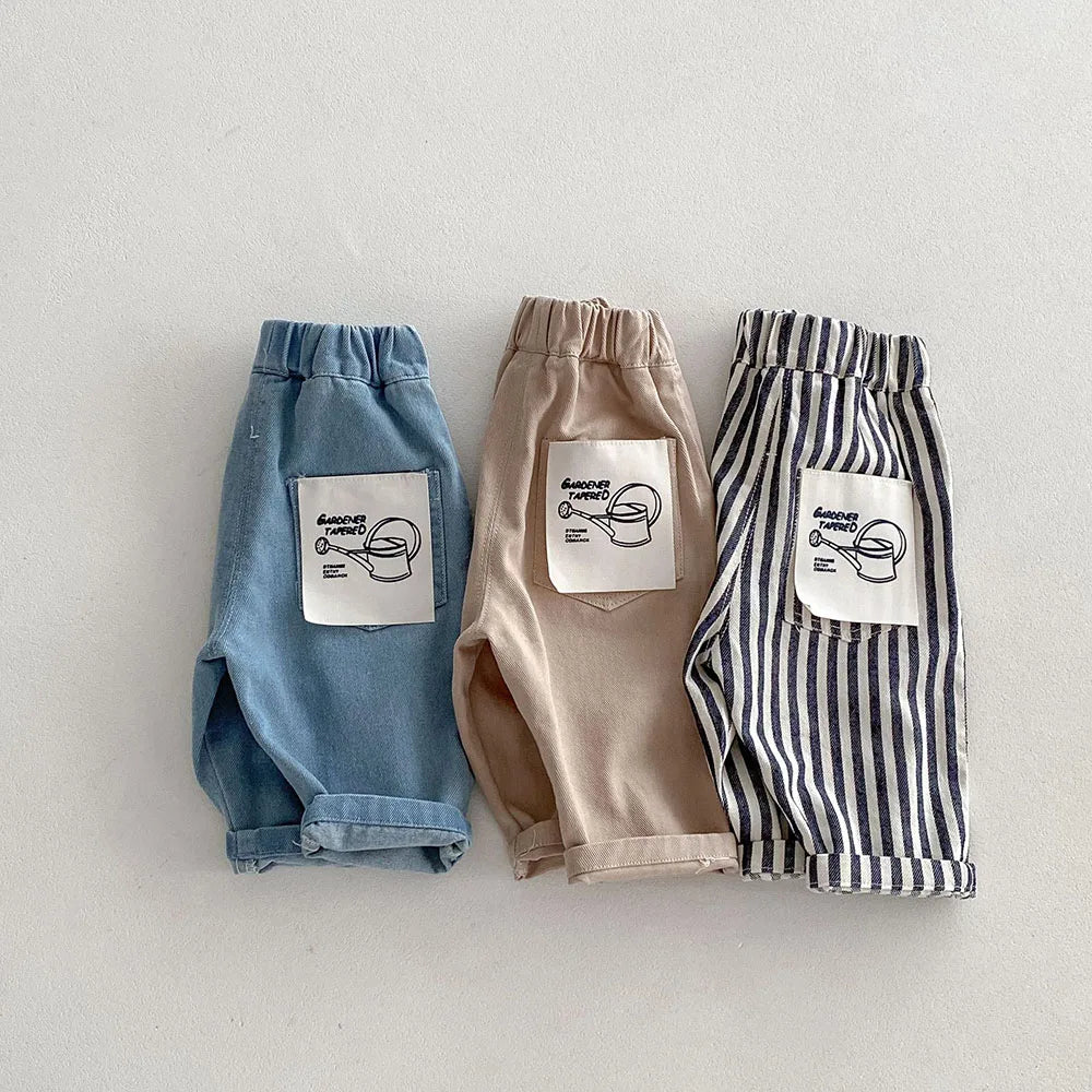 Kids Tapped Casual Striped Pants 0-5T Girls Boys Fashion Stripe Trousers Children Solid Denim Jeans Britches - URBANPICK FASHION