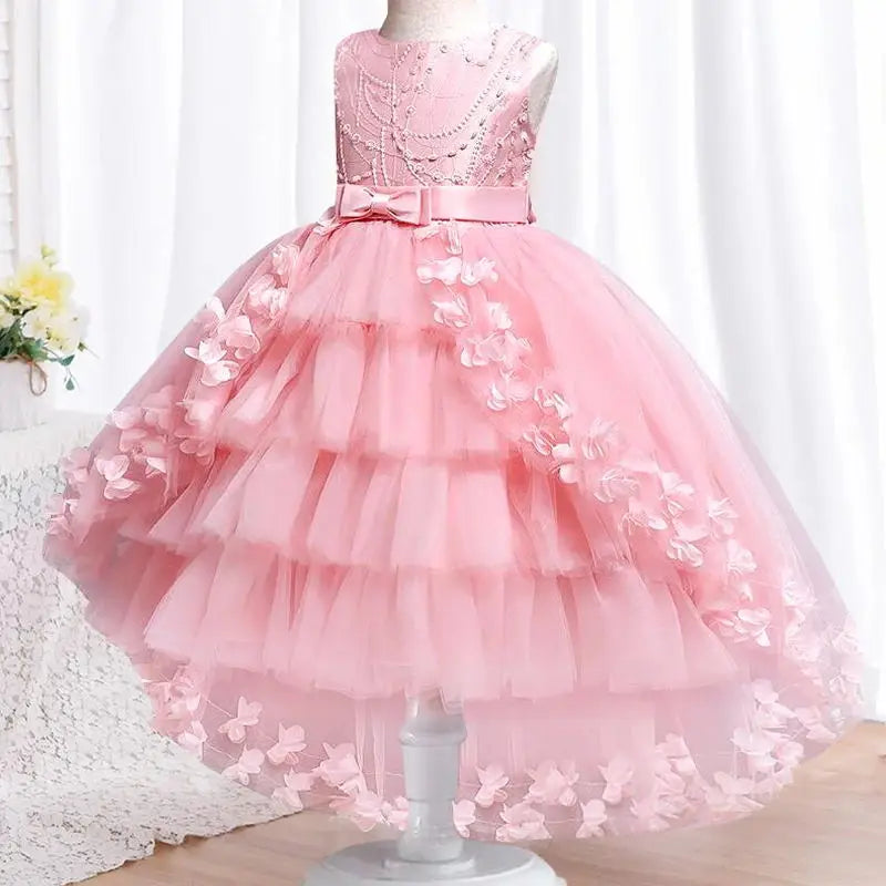 New Year Christmas Party Embroidered Sticker Tailcoat Flower Girl Part Dress - URBANPICK FASHION